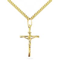 Corrente Groumet 60cm Com Pingente Cruz com Cristo Masculino 2.6 grama em Ouro 18k