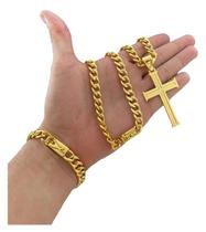 Corrente Grumet 10mm + Pulseira + Pingente - Banhado a Ouro