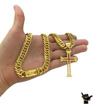 Corrente Grumet 13mm + Pingente Cruz V - Banhado a Ouro 18k Corrente Grumet 13mm + Pingente Cruz V - Banhado a Ouro 18k