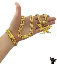 Corrente Grumet 13mm + Pulseira + Pingente - Banhado a Ouro Corrente Grumet 13mm + Pulseira + Pingente - Banhado a Ouro