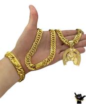 Corrente Grumet 13mm + Pulseira + Pingente Ferradura Cavalo - Banhado a Ouro 18k Corrente Grumet 13mm + Pulseira + Pingente Ferradura Cavalo - Banhado a Ouro 18k