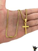 Corrente Grumet 3mm + Pingente Cruz - Banhado a Ouro 18k