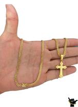 Corrente Grumet 3mm + Pingente Cruz - Banhado a Ouro 18k