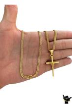 Corrente Grumet 3Mm + Pingente Cruz Fio - Banhado A Ouro 18K