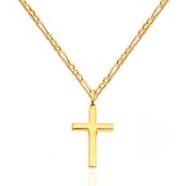 Corrente Grumet 3x1 + Pingente Cruz Grande Ouro 18k 60 cm