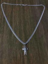 Corrente Grumet 50 Cm Ping. Crucifixo Face Prata 925 Corrente Grumet 50 Cm Ping. Crucifixo Face Prata 925