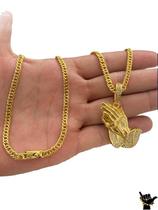 Corrente Grumet 5Mm + Pingente Rezando - Banhado A Ouro 18K