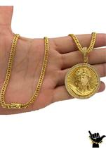 Corrente Grumet 5mm + Pingente Rosto Cristo - Banhado a Ouro