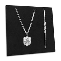 Corrente Grumet 60cm e Pingente Escudo São Jorge Prata 925