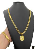 Corrente Grumet 7mm + Pulseira + Pingente - Banhado a Ouro