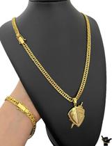 Corrente Grumet 7mm + Pulseira + Pingente - Banhado a Ouro Corrente Grumet 7mm + Pulseira + Pingente - Banhado a Ouro