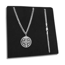 Corrente Grumet com Pingente Medalha São Bento Prata 925 Legítima Maciça Italiana Original Escamada 3mm 60cm 70cm 80cm