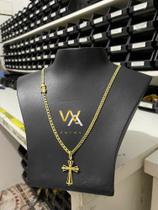 Corrente grumet duplo 4 mm + pingente cruz vazada