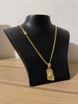 Corrente grumet duplo 4mm + pingente rosto de cristo M. Banhado a ouro 18k + Verniz Corrente grumet duplo 4mm + pingente rosto de cristo M. Banhado a ouro 18k + Verniz