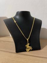 Corrente grumet duplo 4mm + Pingente São Jorge Banhado a ouro 18k + Verniz