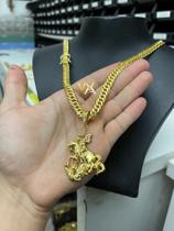 Corrente grumet duplo 8mm + pingente São Jorge Banhado a ouro 18k + Verniz