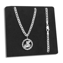 Corrente Grumet e Pingente São Jorge Prata 925 Legítima Maciça Original Italiana Escamada 60cm e 70cm com 3mm