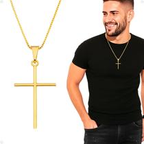 Corrente Grumet Masculina Aço Inox Banhada + Pingente Cruz estiloso catolico dourado moda masculina social casual