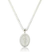 Corrente Grumet Pingente Nossa Senhora Das Graças Oval Prata