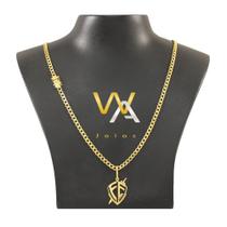 Corrente grumet pitbull laminado 4 mm + Pingente fé médio