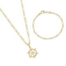 Corrente Infantil 3x1 + pingente leme+ pulseira menino semijoia banhado a ouro Corrente Infantil 3x1 + pingente leme+ pulseira menino semijoia banhado a ouro