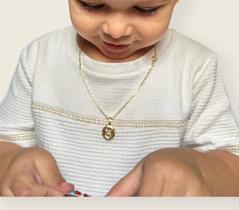 Corrente Infantil Bebê + Pingente Cruz Menino Banho Ouro 18k