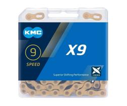 Corrente kmc x9 ti-n gold / dourado 116 elos - 9v / 18v / 27v - 2x9v 3x9v - mtb speed