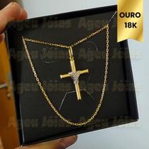 Corrente Maciça 60cm Pingente Cruz Ouro 18k Cordao Masculino Corrente Maciça 60cm Pingente Cruz Ouro 18k Cordao Masculino