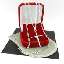 Corrente Masculina 50cm 2mm Cruz 40mm Folheada Prata CR430