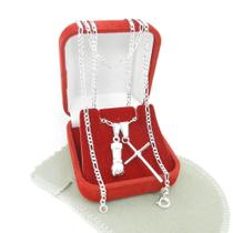 Corrente Masculina 50cm 2mm Cruz Figa Folheada Prata CR837