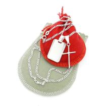 Corrente Masculina 50cm 2mm Cruz Placa Folheada Prata CR836