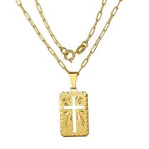 Corrente Masculina 50Cm 2Mm + Placa 25Mm Folheado Ouro Cr653