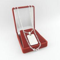 Corrente Masculina 50cm 2mm Placa 30mm Folheada Prata Cr761