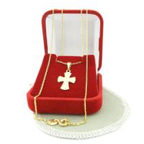 Corrente Masculina 60cm 0.8mm Cruz 18mm Folheado Ouro 18K CR798 Corrente Masculina 60cm 0.8mm Cruz 18mm Folheado Ouro 18K CR798