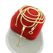 Corrente Masculina 60Cm 2Mm + Cruz 30Mm Folheado Ouro Cr783