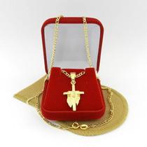 Corrente Masculina 60Cm 2Mm Cruz Folheada Ouro Cr367