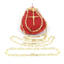 Corrente Masculina 60cm 3mm Cruz e Pulseira Folheado Ouro CR679 Corrente Masculina 60cm 3mm Cruz e Pulseira Folheado Ouro CR679