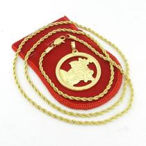 Corrente Masculina 60Cm 3Mm + São Jorge Folheado Ouro Cr469 Corrente Masculina 60Cm 3Mm + São Jorge Folheado Ouro Cr469