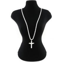 Corrente Masculina 60Cm 4Mm Cruz Cristo Folheada Prata Cr273