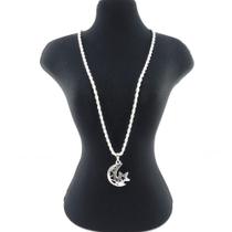 Corrente Masculina 60cm 4mm Lua Estrela Folheada Prata CR273