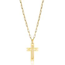 Corrente Masculina 60cm Com Pingente de Cruz Trabalhada Ouro 18k Corrente Masculina 60cm Com Pingente de Cruz Trabalhada Ouro 18k