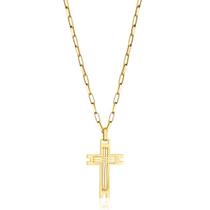 Corrente Masculina 60cm Com Pingente de Cruz Trabalhada Ouro 18k Corrente Masculina 60cm Com Pingente de Cruz Trabalhada Ouro 18k