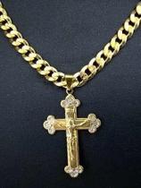 Corrente Masculina 60cm Pingente Crucifixo Folheado Ouro 18k