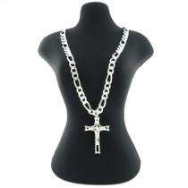 Corrente Masculina 70cm 1cm Cruz Folheada Prata CR104