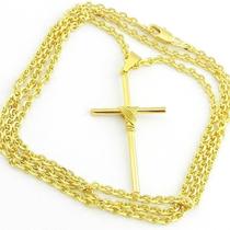 Corrente Masculina 70Cm 2Mm Cruz 4Cm Folheada Ouro Cr577 Corrente Masculina 70Cm 2Mm Cruz 4Cm Folheada Ouro Cr577