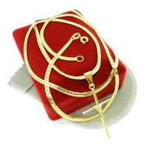 Corrente Masculina 70Cm 3Mm + Cruz 40Mm Folheada Ouro Cr803 Corrente Masculina 70Cm 3Mm + Cruz 40Mm Folheada Ouro Cr803