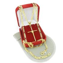 Corrente Masculina 70Cm 3Mm Cruz 40Mm Folheada Ouro Cr811