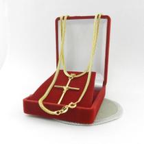 Corrente Masculina 70Cm 3Mm Cruz Palito Folheada Ouro Cr736