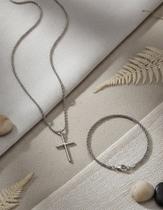 Corrente Masculina 70cm Pingente Cruz E Pulseira 21cm Aço Inox Corrente Masculina 70cm Pingente Cruz E Pulseira 21cm Aço Inox