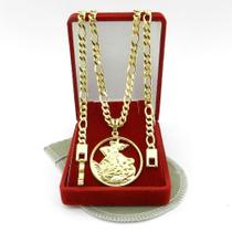 Corrente Masculina 70Cm São Jorge 3Cm Folheado Ouro Cr129